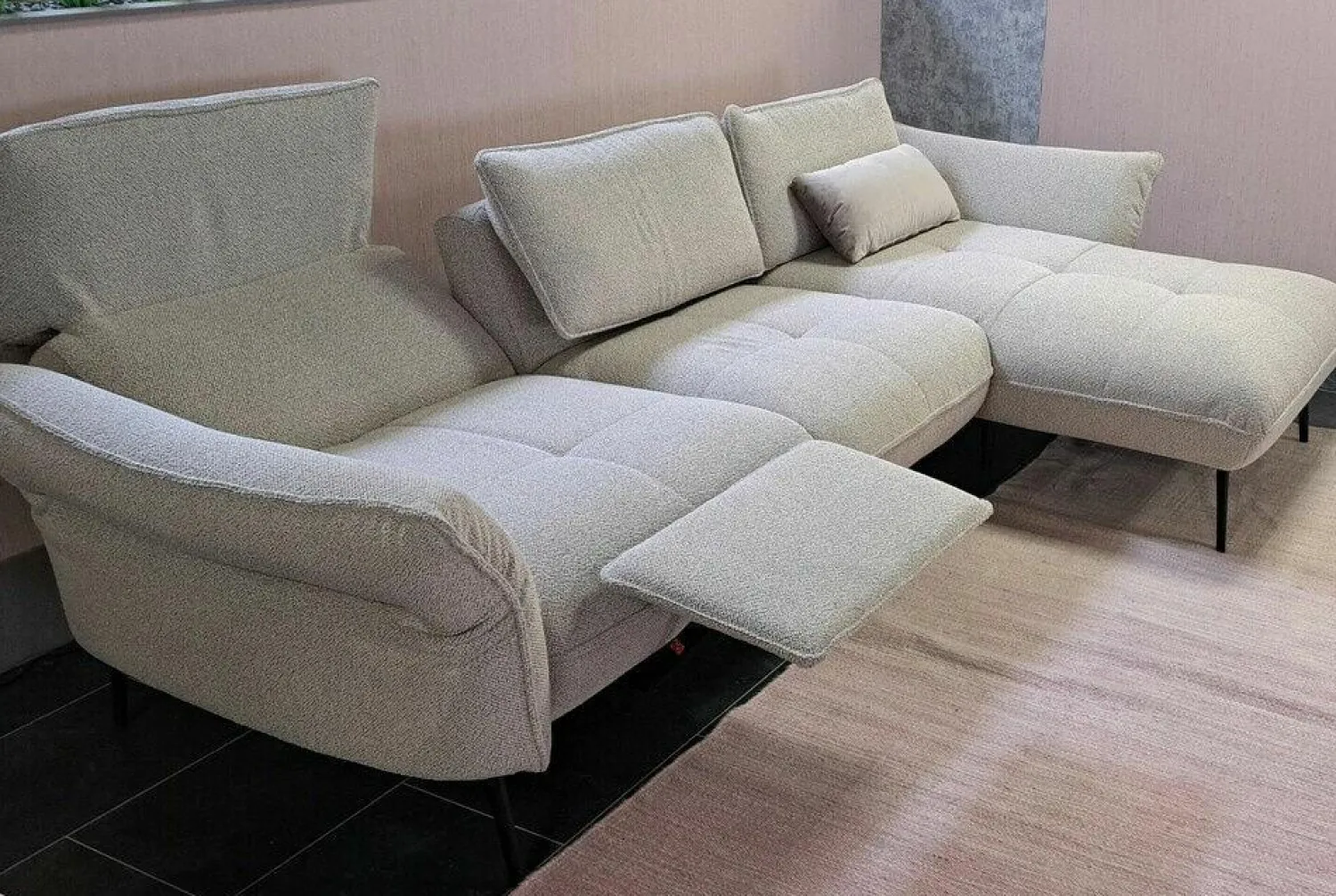 Poco Ecksofas|Ecksofa LS24 Hunte Stoff Space Nature Beige Füße Metall Schwarz