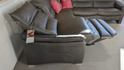 Hukla Ecksofas|Ecksofa Marlon Leder Cloudy Grey Grau Fuß Aluminium Mit Relaxfunktion Und Motorischer Kopfteilverstellung Inklusive 3 Kissen