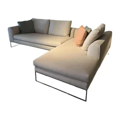 COR Ecksofas|Ecksofa Mell Lounge 48213 Stoff 10064 Chalk Grau Metallgestell Verchromt Inklusive Kissen
