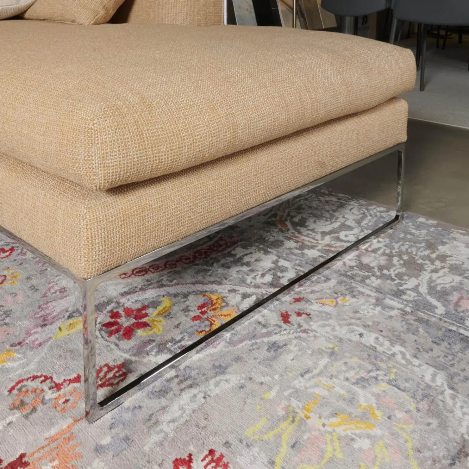 COR Ecksofas|Ecksofa Mell Lounge Stoff 8186 Aprikose Orange Beige Gestell Verchromt Inklusive Kissen