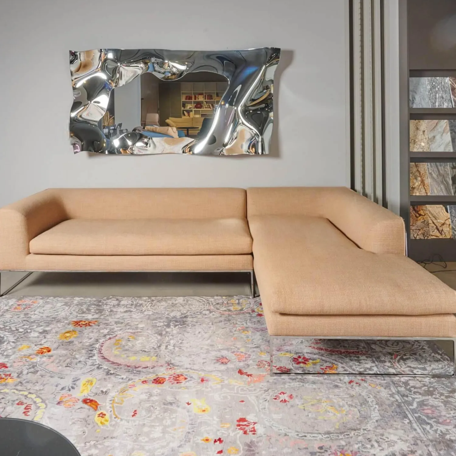 COR Ecksofas|Ecksofa Mell Lounge Stoff 8186 Aprikose Orange Beige Gestell Verchromt Inklusive Kissen