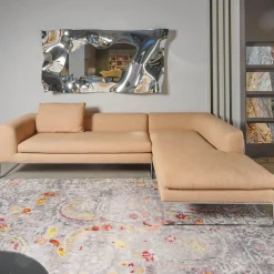 COR Ecksofas|Ecksofa Mell Lounge Stoff 8186 Aprikose Orange Beige Gestell Verchromt Inklusive Kissen