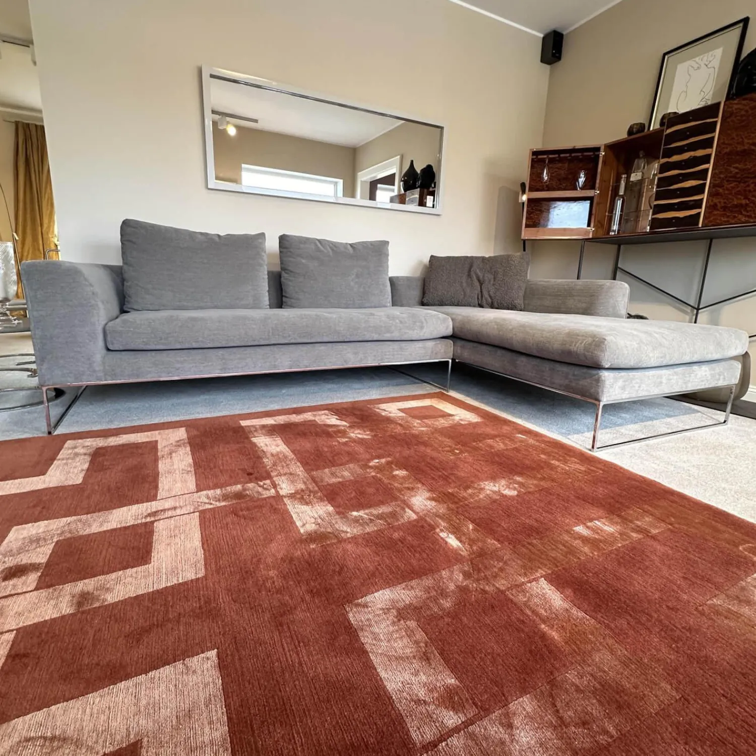 COR Ecksofas|Ecksofa Mell Lounge Stoff 8143 Taupe Grau Füße Verchromt Mit Kunststoffgleitern