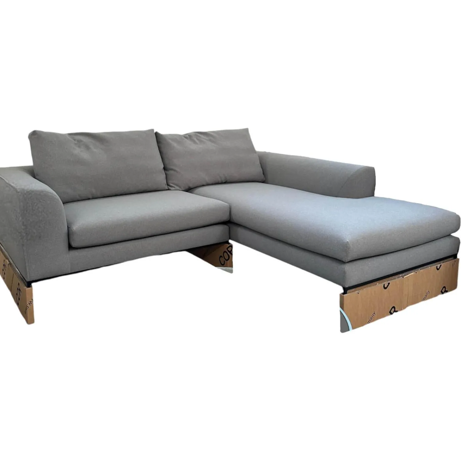 COR Ecksofas|Ecksofa Mell Lounge Stoff 7208 Steingrau Grau Fußrahmen P120 Pulverbeschichtet Schwarz
