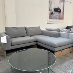 COR Ecksofas|Ecksofa Mell Lounge Stoff 7208 Steingrau Grau Fußrahmen P120 Pulverbeschichtet Schwarz
