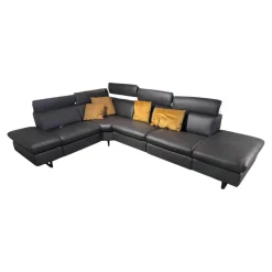 Polsteria Ecksofas|Ecksofa Milano Leder LL Evita Anthrazit Metallkufe Schwarz Matt Ohne Dekokissen