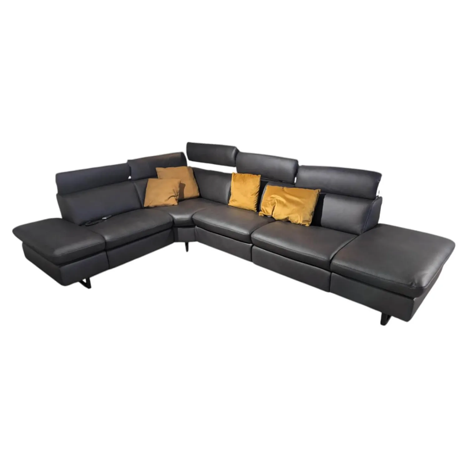 Polsteria Ecksofas|Ecksofa Milano Leder LL Evita Anthrazit Metallkufe Schwarz Matt Ohne Dekokissen