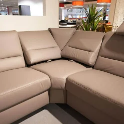 Polinova Ecksofas|Ecksofa MM PN1102 Leder Torro Granit Grau Beige Füße Aluminium