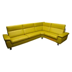 Steinpol Ecksofas|Ecksofa Mobi Leder Dolcia Lemon mit Elektrischer Relaxfunktion und Kopfteilverstellung Manuell