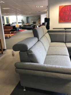 Carina Ecksofas|Ecksofa Modell 1073 Stoff Picasso Stone Metallfüße Aluminium Rund Glänzend mit Verstellfunktionen