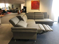 Carina Ecksofas|Ecksofa Modell 1073 Stoff Picasso Stone Metallfüße Aluminium Rund Glänzend mit Verstellfunktionen