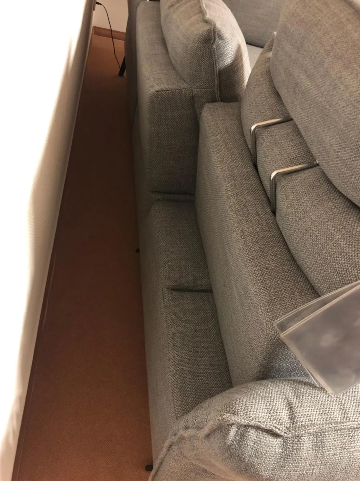 Carina Ecksofas|Ecksofa Modell 1043 Stoff Picasso Stone Grau PG 3 mit Kopfstütze und Nierenkissen