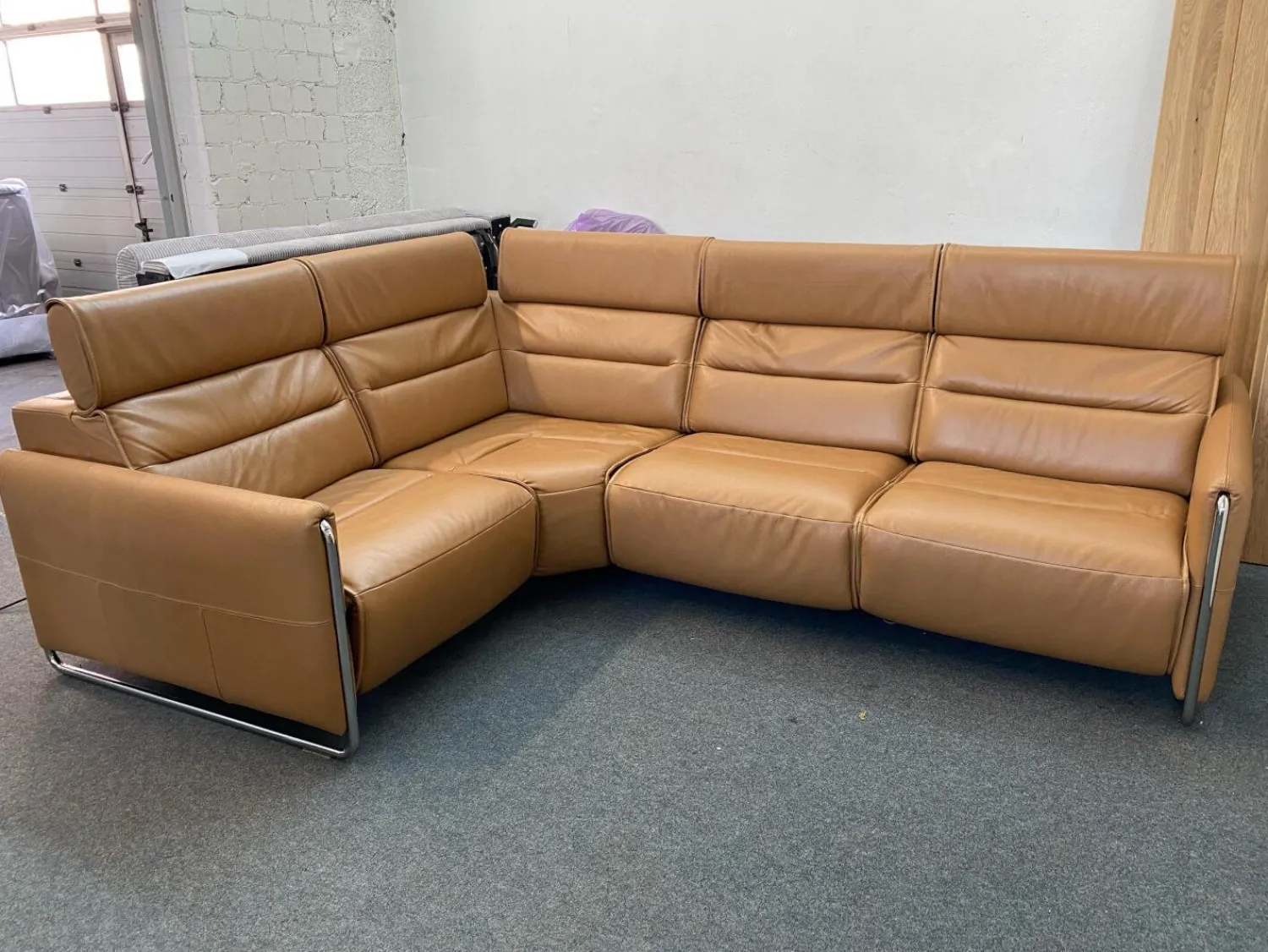 Stressless Ecksofas|Ecksofa Modell Emily iLeder Cori Farbe Caramel Metall Armlehne Chrom mit Power Funktionen