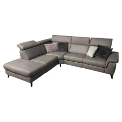 Polsteria Ecksofas|Ecksofa Motion IV Leder LL Evita Smoke Grau Metallfuß Schwarz Mit Tisch Und Kissen