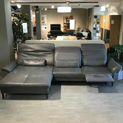 Musterring Ecksofas|Ecksofa MR 1350 Leder Bovino Anthrazit Füße Aluminium Schwarz Mit Kopfpolster- Und Sitztiefenverstellung