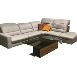 Musterring Ecksofas|Ecksofa MR 1380 Leder Vivre Alu Grau Füße Schwarz mit Verstellfunktionen