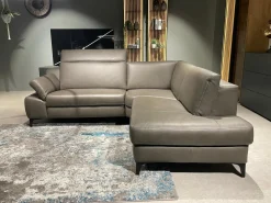 Rom Ecksofas|Ecksofa MR 9120 R Leder Kenia Grey Grau Füße 01BL Black Schwarz