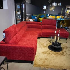 Musterring Ecksofas|Ecksofa MR 4510 Stoff JAB 2 Rot Metallfuß Schwarz Matt Inklusive Manueller Kopfteilverstellung