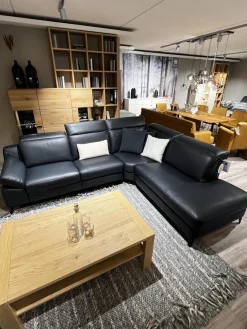 Musterring Ecksofas|Ecksofa MR9120 Leder Montana Night Schwarz Füße Metall Schwarz Inklusive Kissen