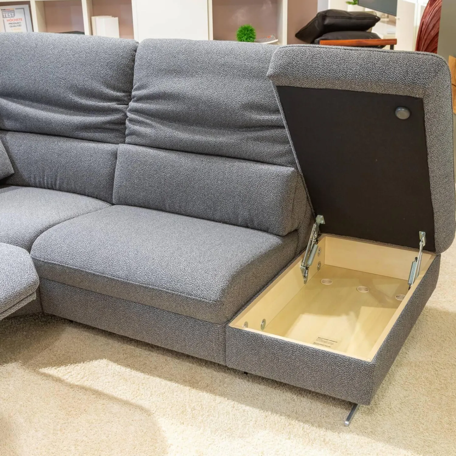 himolla Ecksofas|Ecksofa MS 1019 Stoff 24 Q2 Rustica Brikett Grau Metallkufe Edelstahloptik Gebürstet Mit Wall Free Funktion