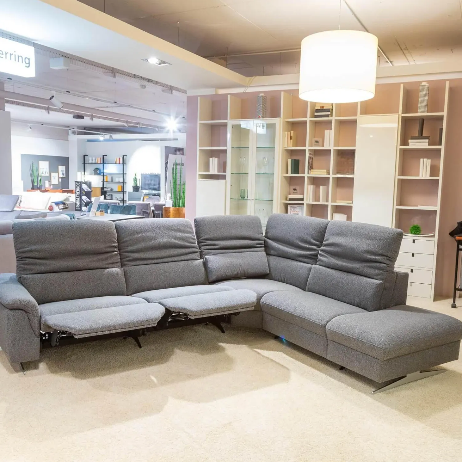 himolla Ecksofas|Ecksofa MS 1019 Stoff 24 Q2 Rustica Brikett Grau Metallkufe Edelstahloptik Gebürstet Mit Wall Free Funktion