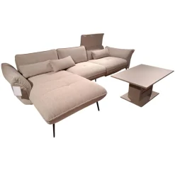 Steinpol Ecksofas|Ecksofa Murcia Stoff Space Natur Metallfuß Schwarz mit motorischer Fußauflage