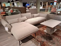 Steinpol Ecksofas|Ecksofa Murcia Stoff Space Natur Metallfuß Schwarz mit motorischer Fußauflage