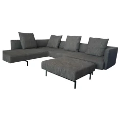 Walter Knoll Ecksofas|Ecksofa Muud Stoff Bogar 7830 Nightshade Grau Kufen Metall Matt Schwarz Pulverbeschichtet Mit Hocker