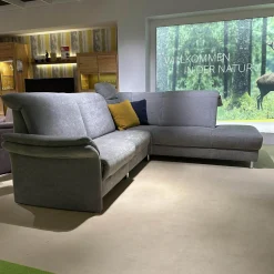 Arco Ecksofas|Ecksofa Neapel Stoff 5802 084 Quarz Hellgrau Federkern Füße Metall Mit Dekokissen