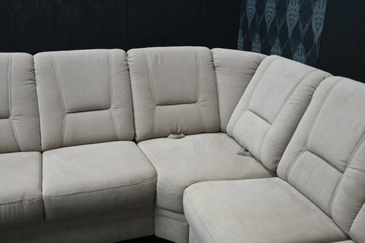 Polipol Ecksofas|Ecksofa Nebraskar Stoff Enoa Fashion Sand 18 Grau mit Manueller Relaxecke