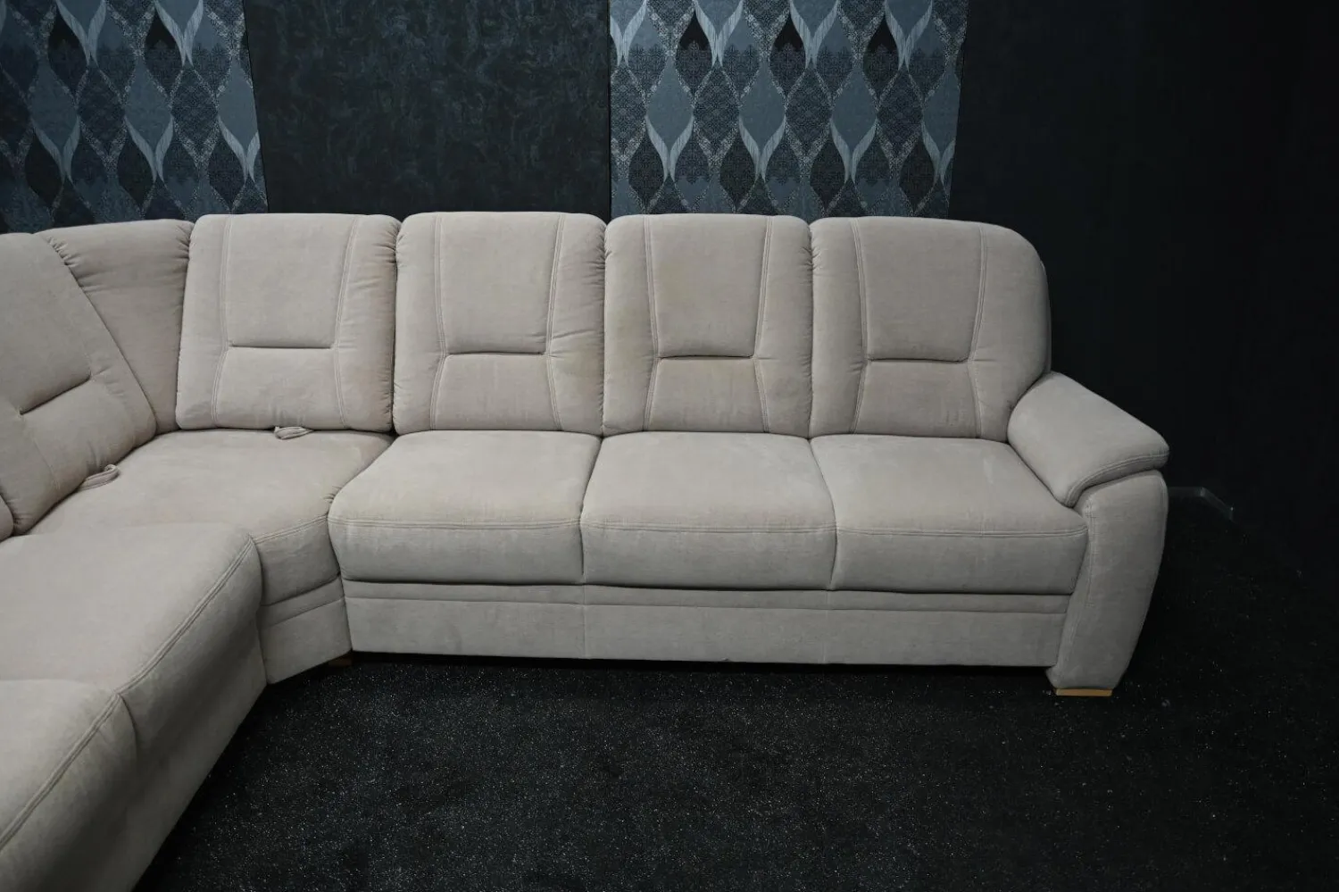 Polipol Ecksofas|Ecksofa Nebraskar Stoff Enoa Fashion Sand 18 Grau mit Manueller Relaxecke