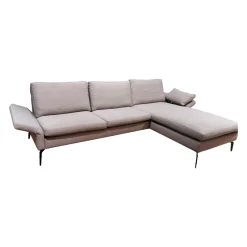 Werther Ecksofas|Ecksofa Nelson Stoff U2288F Hellgrau Metallfüße Schwarz Mit Klappbaren Armlehnen