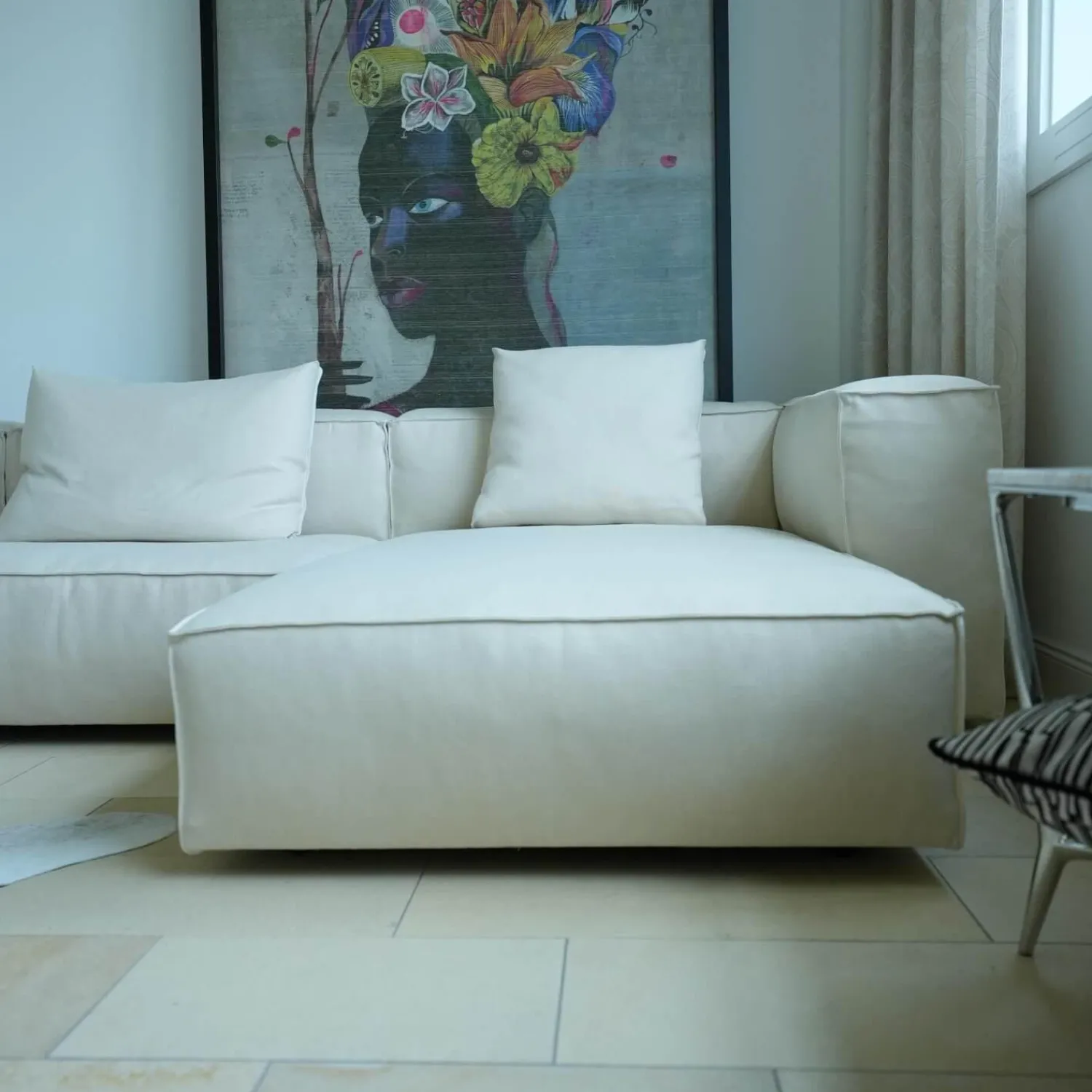 Living Divani Ecksofas|Ecksofa Neowall Stoff Khali Top Farbe 02 Beige Creme mit 3 Kissen