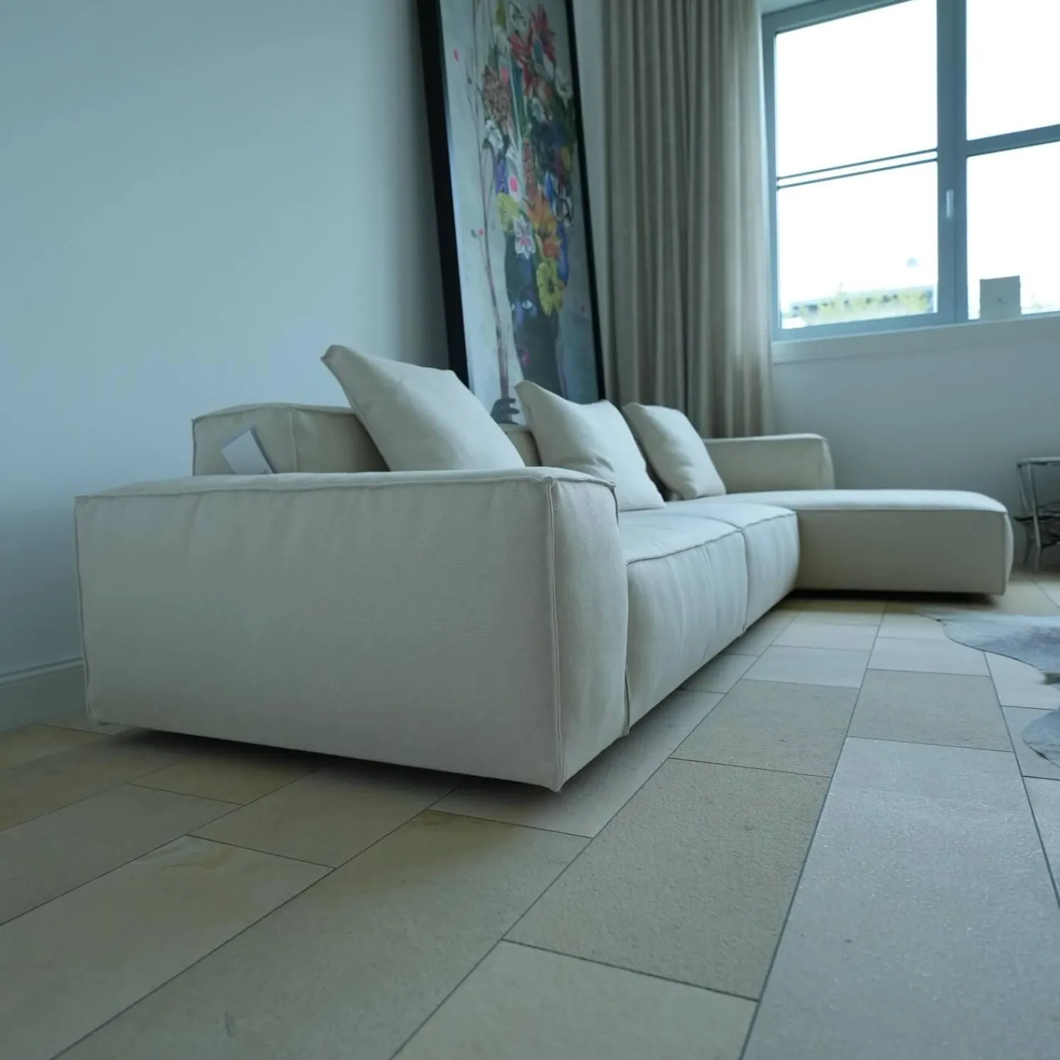 Living Divani Ecksofas|Ecksofa Neowall Stoff Khali Top Farbe 02 Beige Creme mit 3 Kissen