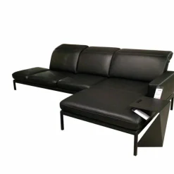 Contur Ecksofas|Ecksofa Noto Leder Schwarz Füße Metall Schwarz mit Kopfteilverstellung