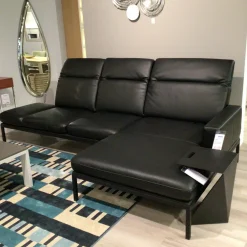 Contur Ecksofas|Ecksofa Noto Leder Schwarz Füße Metall Schwarz mit Kopfteilverstellung