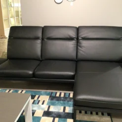 Contur Ecksofas|Ecksofa Noto Leder Schwarz Füße Metall Schwarz mit Kopfteilverstellung