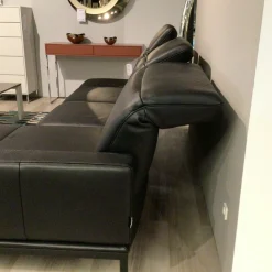 Contur Ecksofas|Ecksofa Noto Leder Schwarz Füße Metall Schwarz mit Kopfteilverstellung