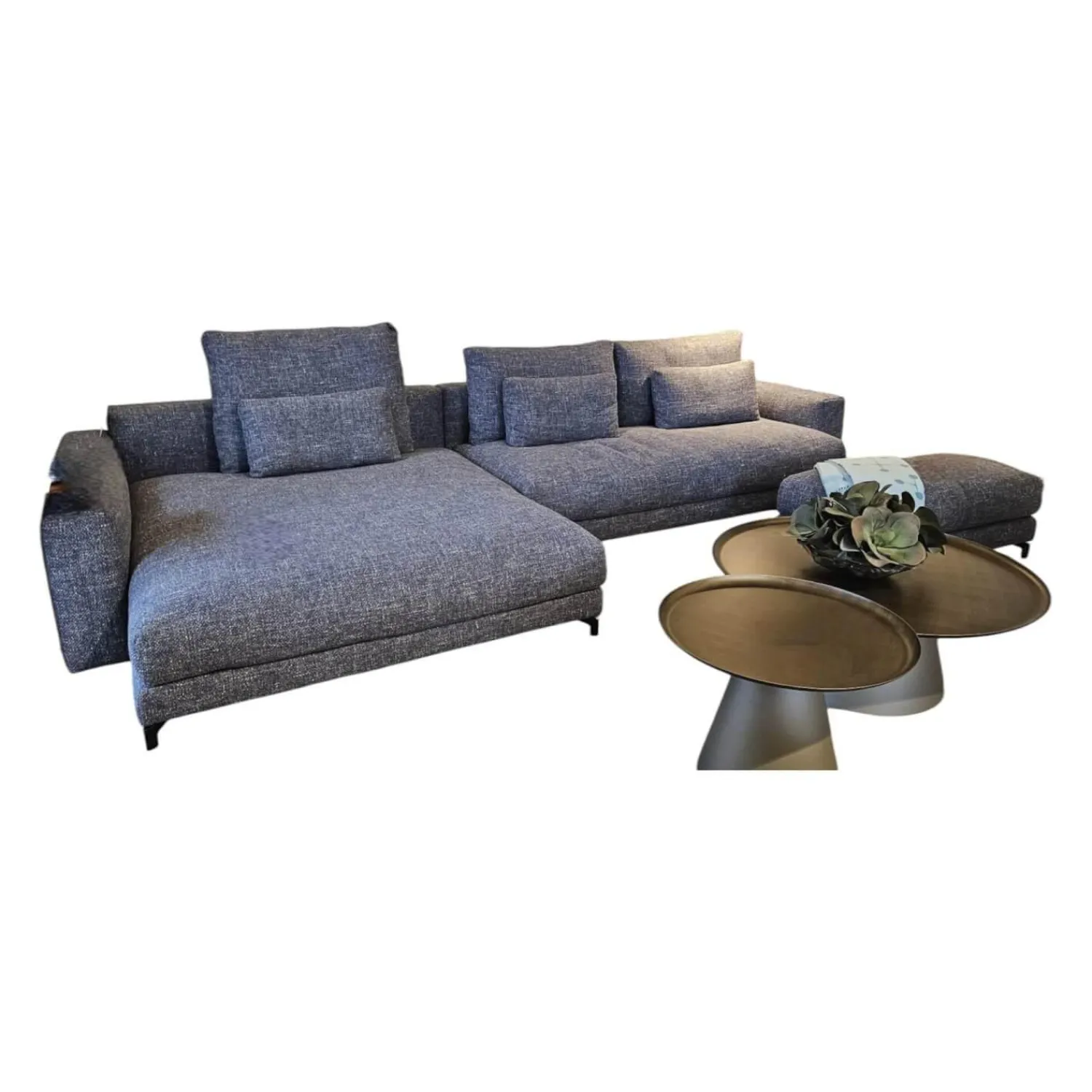 Rolf Benz Ecksofas|Ecksofa Nuvola Stoff 26.380 Schwarzblau Grau Blau Füße Stahl Schwarz Pulverbeschichtet Inklusive Hocker