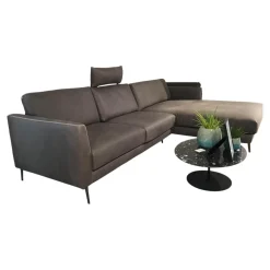 Koinor Ecksofas|Ecksofa Omega Leder C Revolution Dust Braun Winkelfuß Metall Bronze Lackiert Schwarz Inklusive Kopfstütze Und Kissen