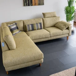 Koinor Ecksofas|Ecksofa Omega Stoff 16 Rado 32 Hellgrün Füße Eiche Geölt Inklusive Kopfstütze