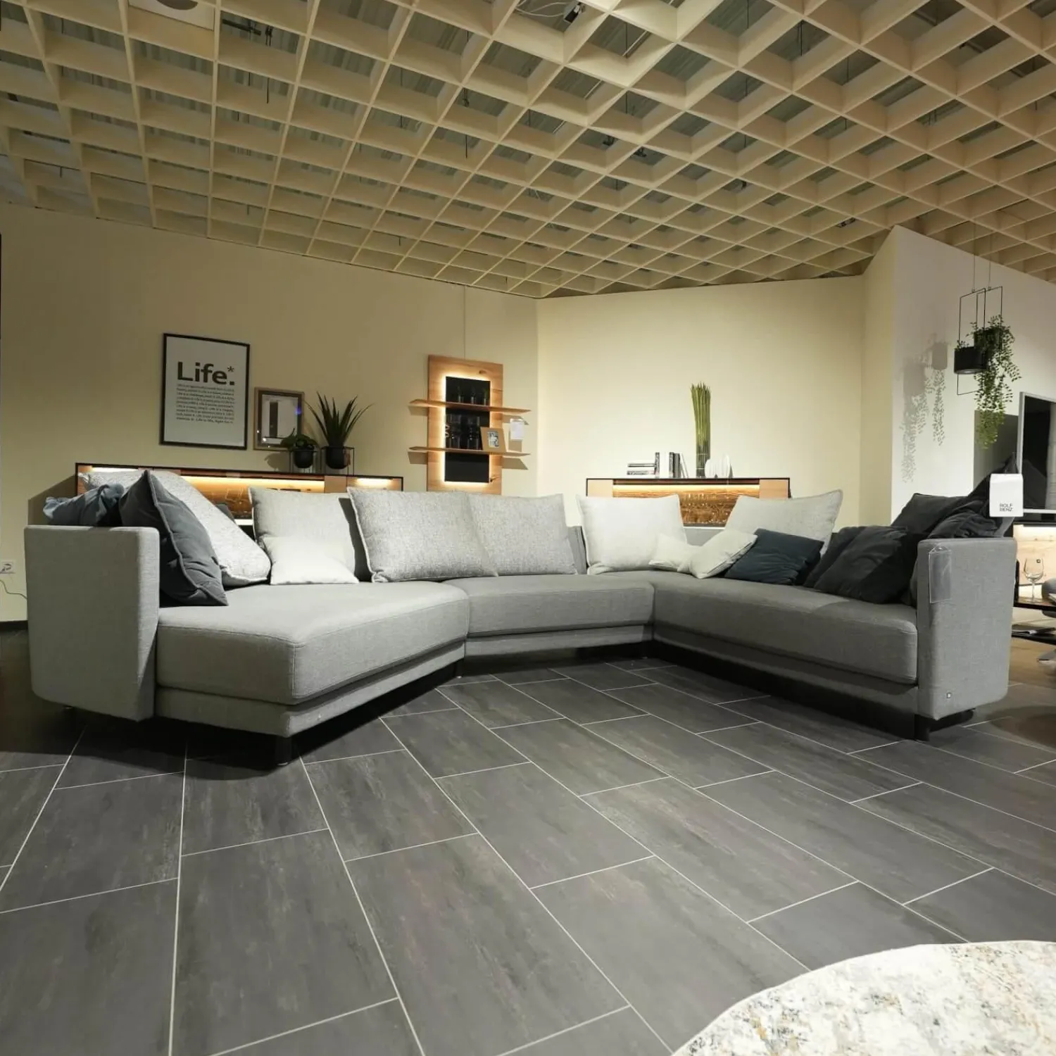 Rolf Benz Wohnlandschaften|Ecksofa Onda Stoff 14 164 Eisengrau Holzfuß Eiche Schwarz Gebeizt Inklusive Kissen