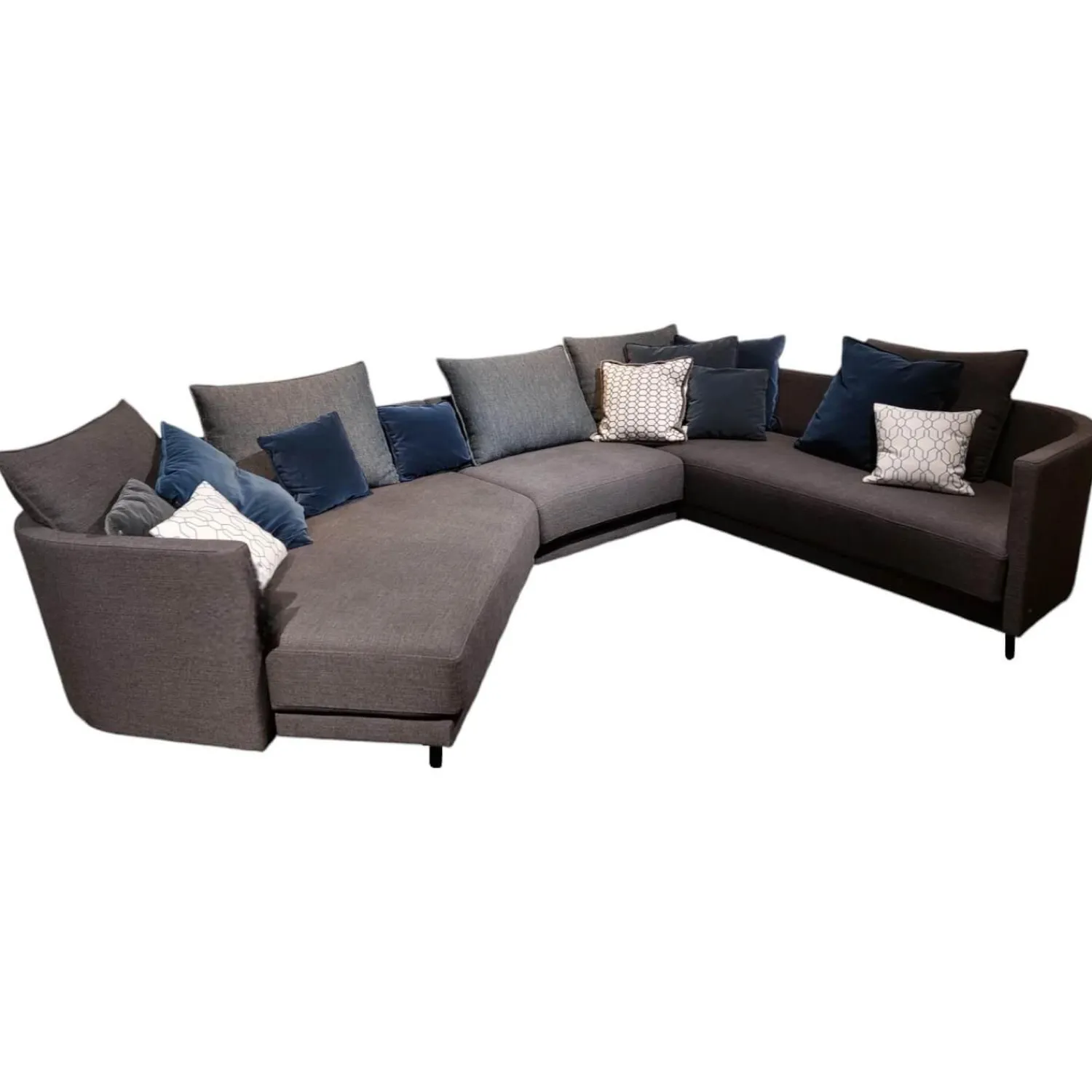 Rolf Benz Ecksofas|Ecksofa Onda Stoff 17.300 Dunkel Schwarz Grau Fuß Massivholz Eiche Schwarz Lackiert Inklusive 9 Bliesen Kissen Und 4 Polsterkissen Ohne Couchtisch