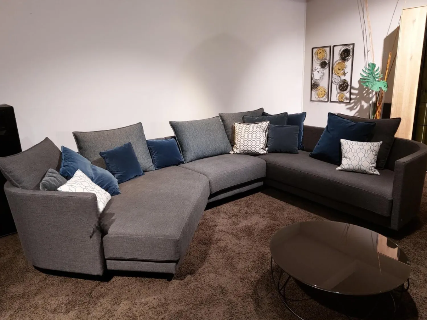 Rolf Benz Ecksofas|Ecksofa Onda Stoff 17.300 Dunkel Schwarz Grau Fuß Massivholz Eiche Schwarz Lackiert Inklusive 9 Bliesen Kissen Und 4 Polsterkissen Ohne Couchtisch