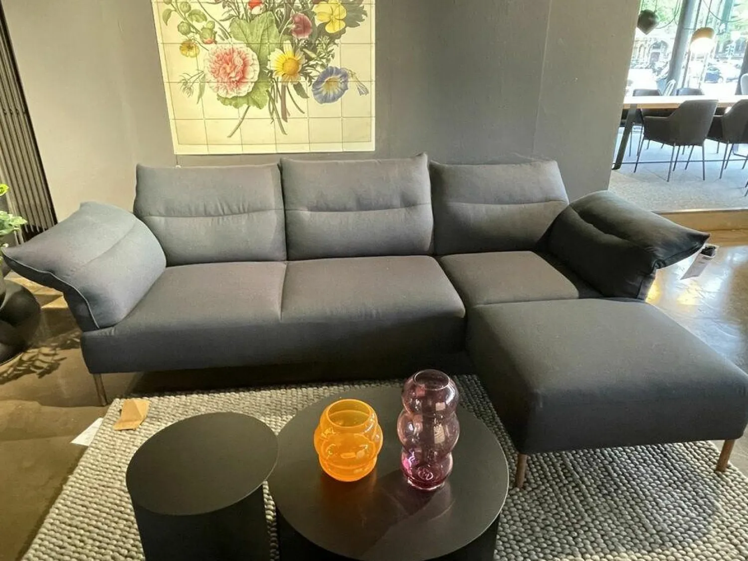 Hay Ecksofas|Ecksofa Pandarine Stoff Fiord 981 Grau Gestell Walnuss Geölt