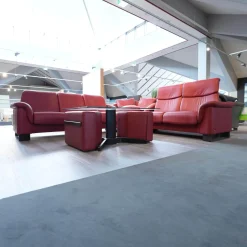 Stressless Ecksofas|Ecksofa Paradies Leder Paloma Cherry Rot Fuß Buche Wenge Schwarz Mit Kissen Und Couchtisch