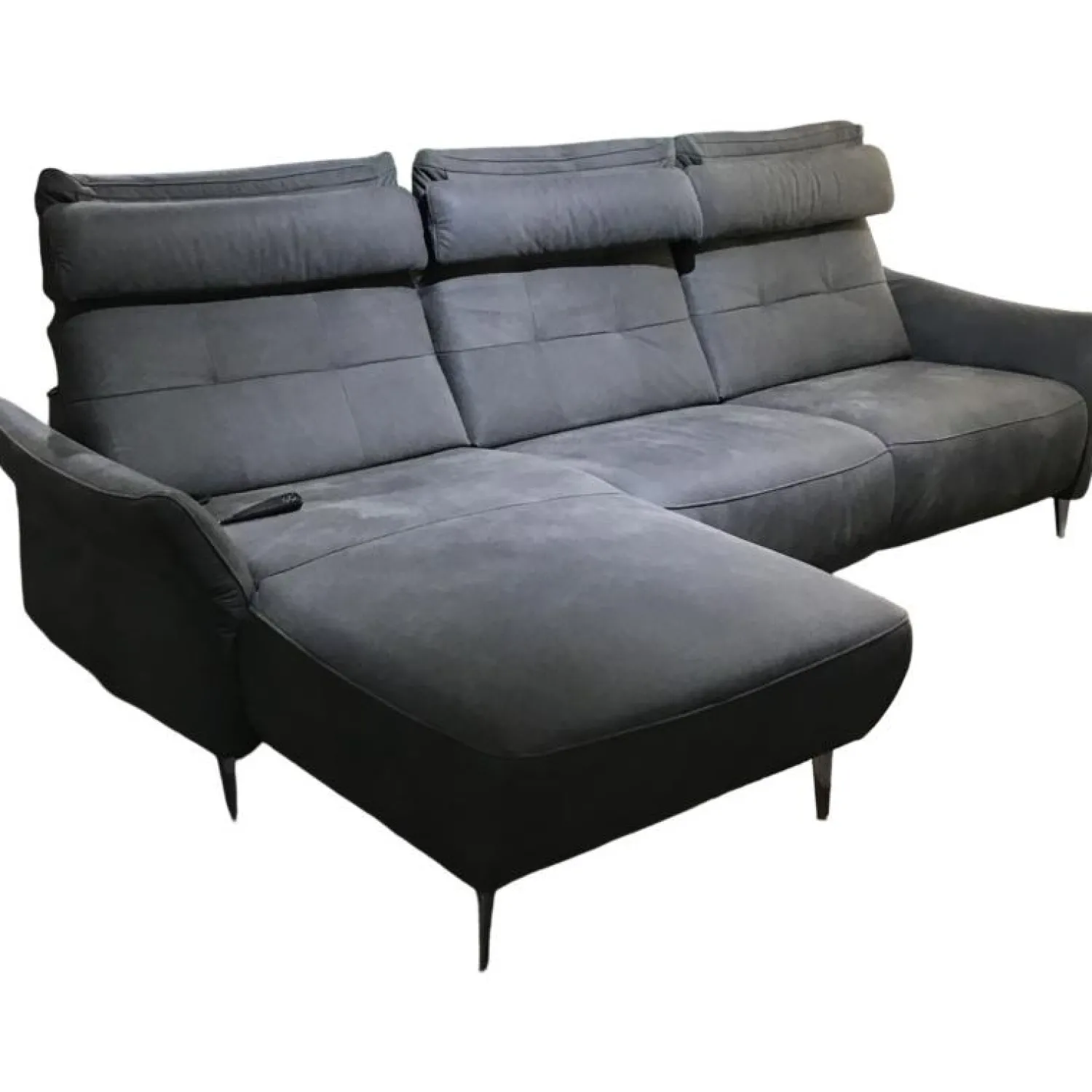Polinova Ecksofas|Ecksofa Patras Leder Aurelia Graphit Grau Füße Aluminium Poliert mit Verstellfunktionen