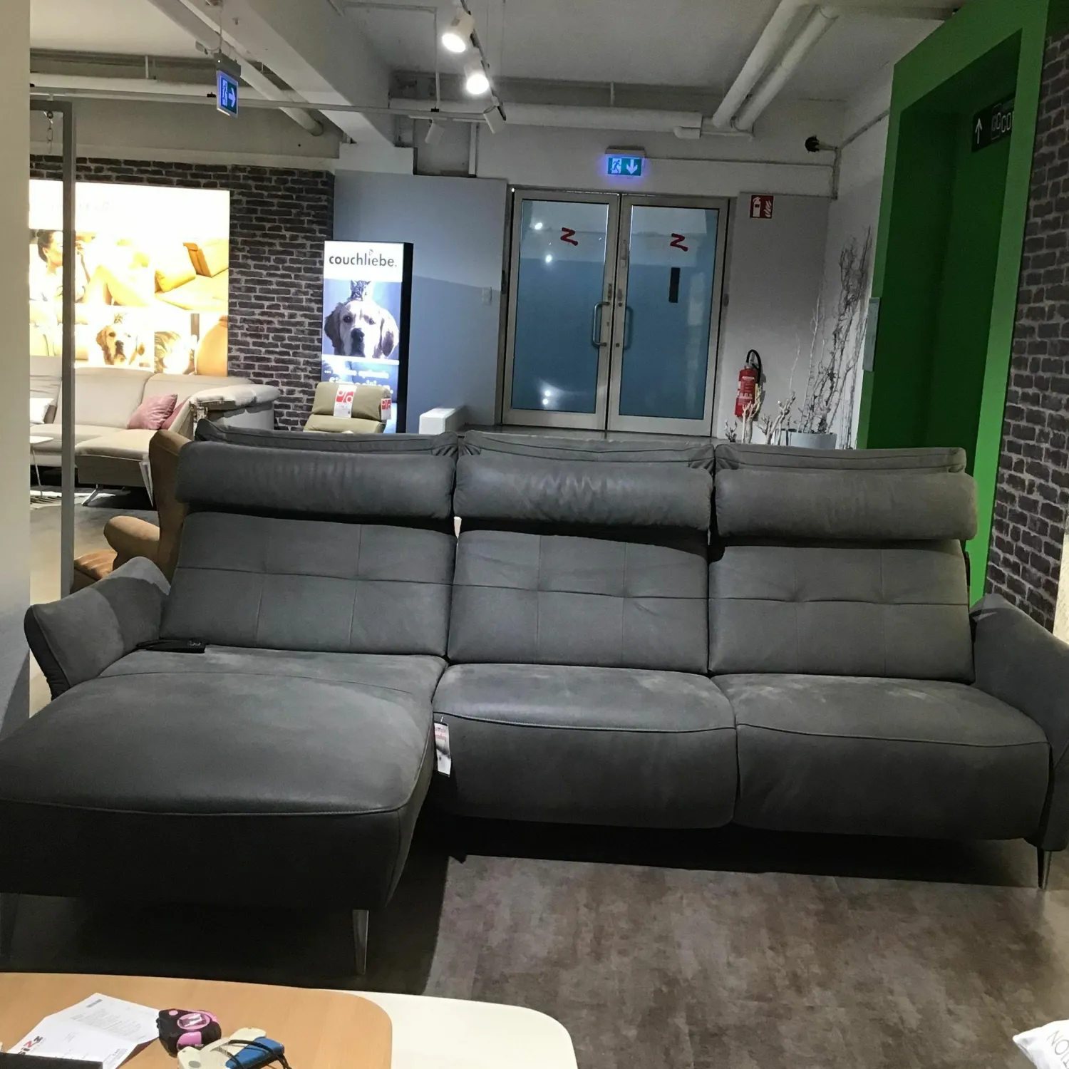 Polinova Ecksofas|Ecksofa Patras Leder Aurelia Graphit Grau Füße Aluminium Poliert mit Verstellfunktionen