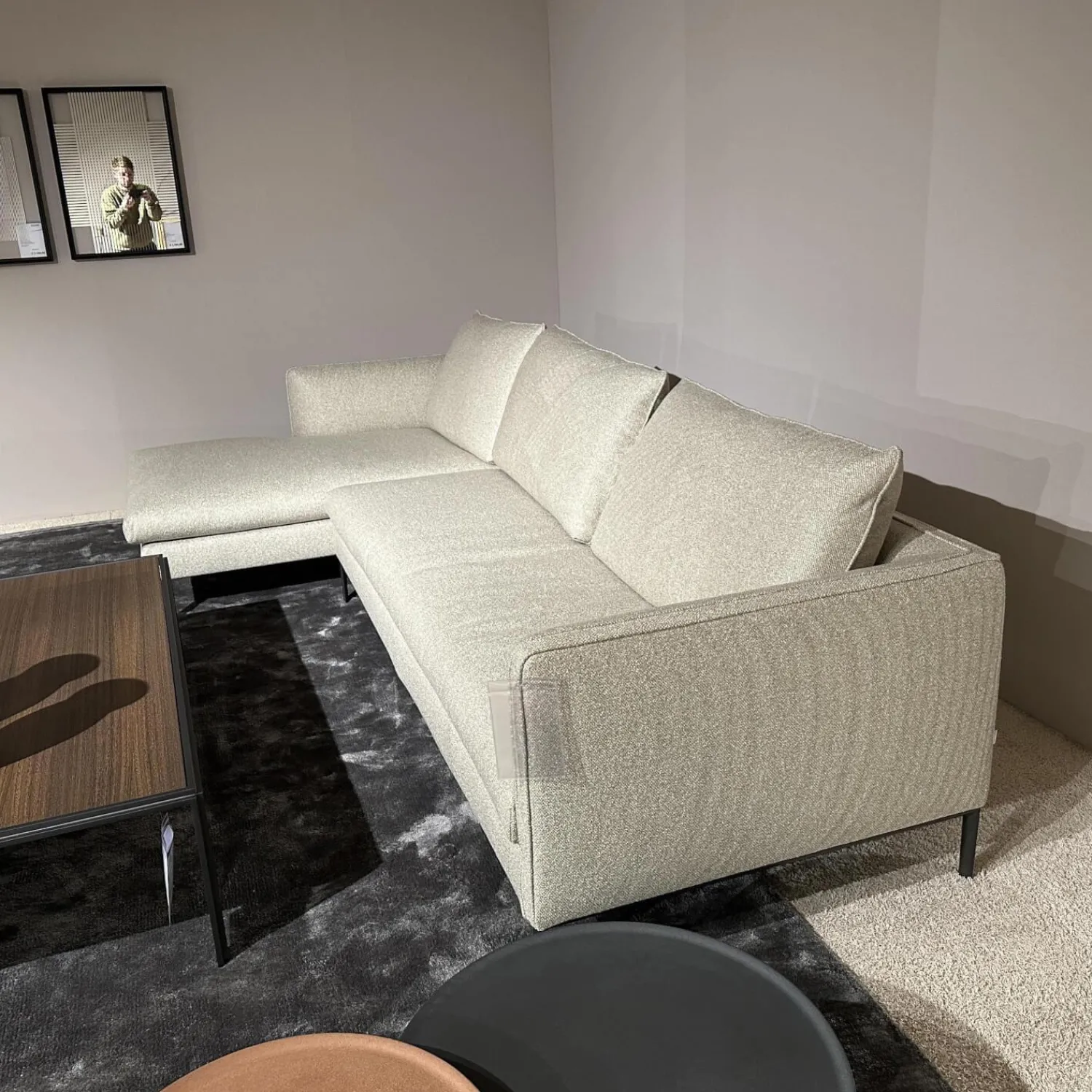 Molteni & C Ecksofas|Ecksofa Paul Stoff KH520 Kiwi Grau Grün Gestell Zinnfarbig