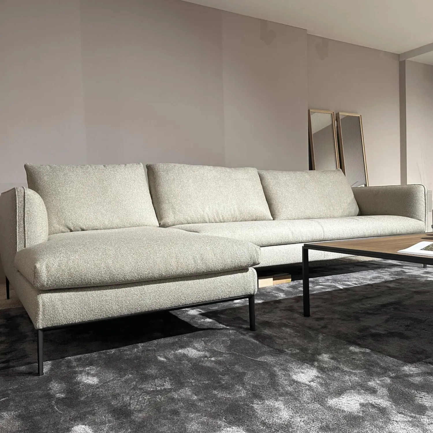 Molteni & C Ecksofas|Ecksofa Paul Stoff KH520 Kiwi Grau Grün Gestell Zinnfarbig